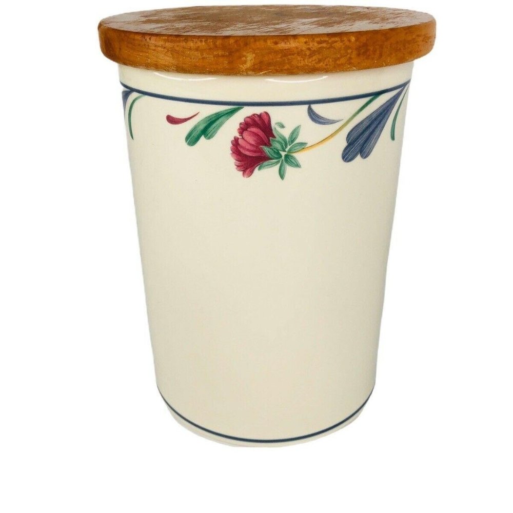 Lenox Poppies On Blue Canister With Wood Lid Large